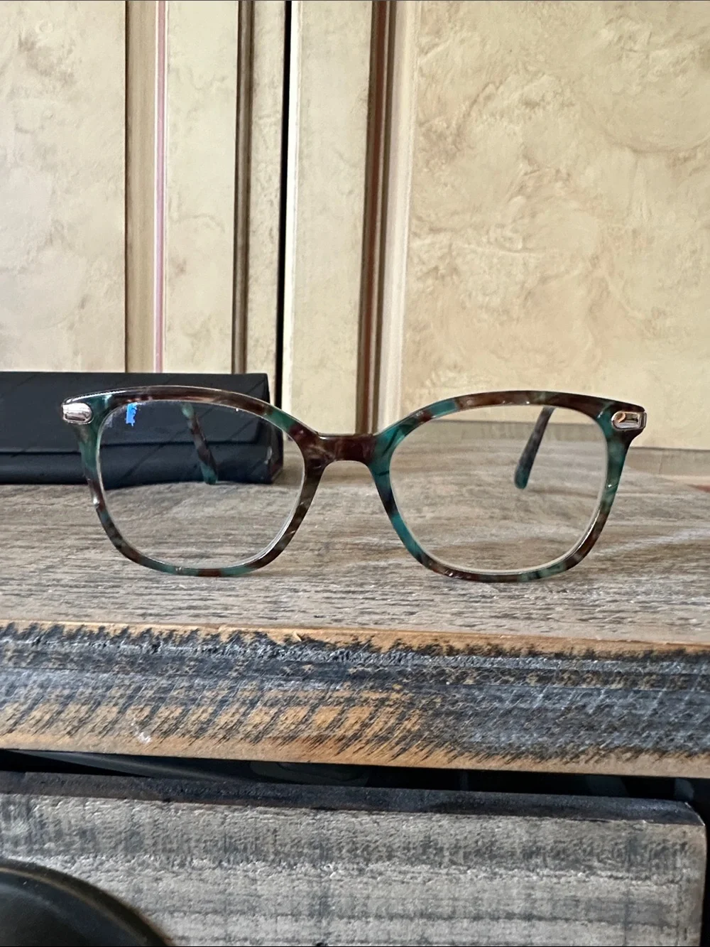 Kliik Denmark Tortoiseshell Eyeglass Frames with Green Accents